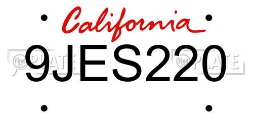 9JES220 California License Plate
