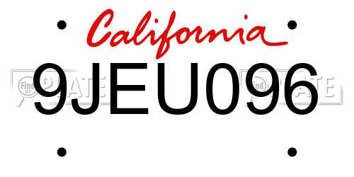 9JEU096 California License Plate