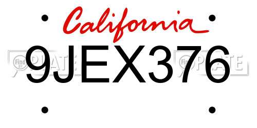 9JEX376 California License Plate