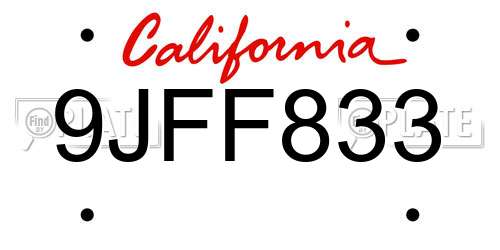 9JFF833 California License Plate