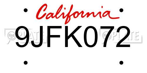9JFK072 California License Plate