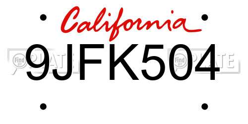 9JFK504 California License Plate