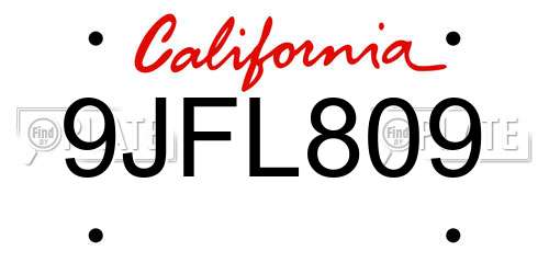 9JFL809 California License Plate