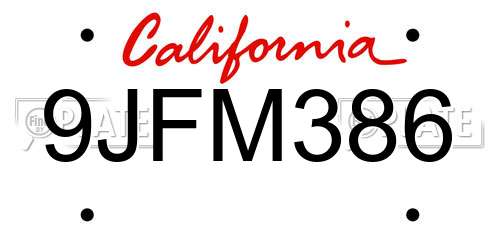 9JFM386 California License Plate