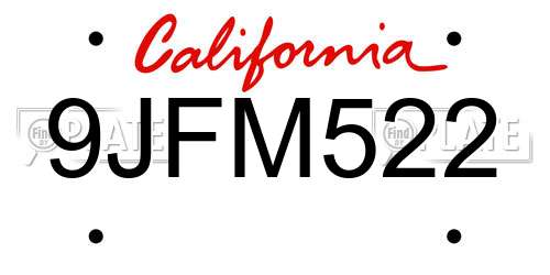9JFM522 California License Plate