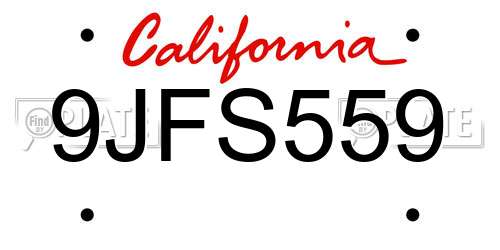9JFS559 California License Plate