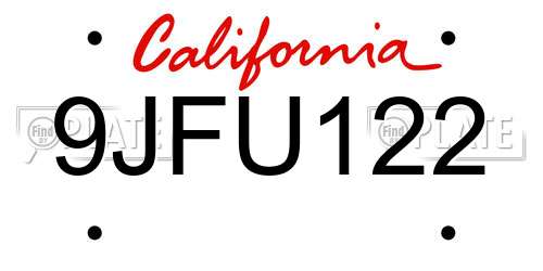 9JFU122 California License Plate