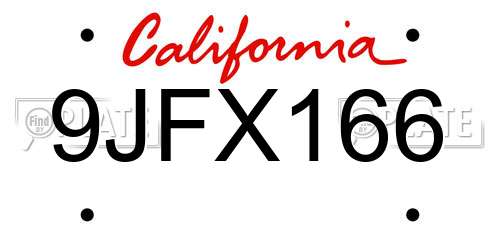 9JFX166 California License Plate