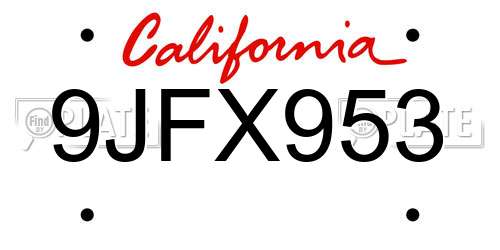 9JFX953 California License Plate