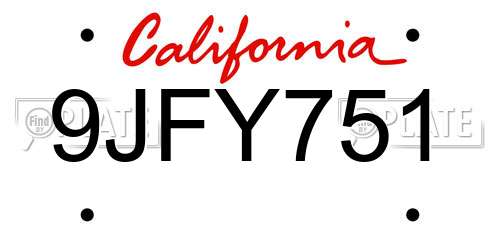 9JFY751 California License Plate