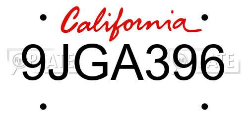 9JGA396 California License Plate
