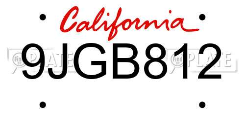9JGB812 California License Plate
