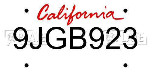 9JGB923 California License Plate