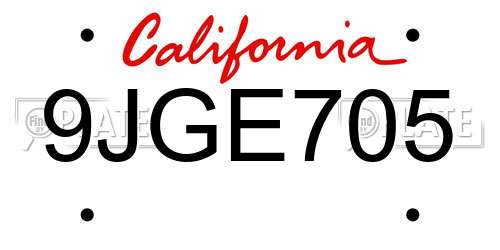 9JGE705 California License Plate