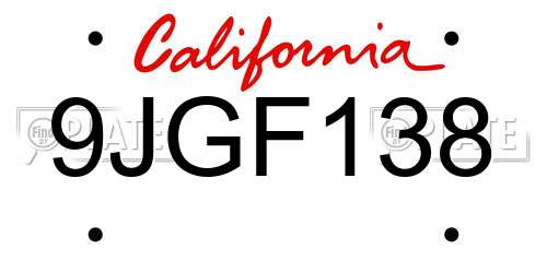 9JGF138 California License Plate