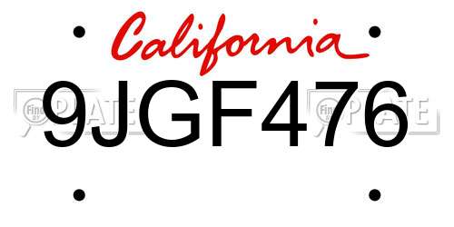 9JGF476 California License Plate