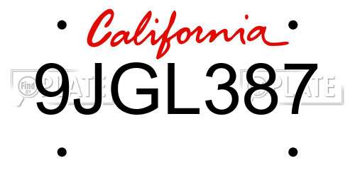9JGL387 California License Plate