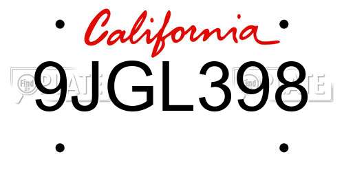 9JGL398 California License Plate