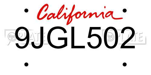 9JGL502 California License Plate