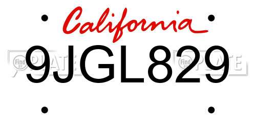 9JGL829 California License Plate