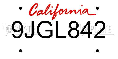 9JGL842 California License Plate