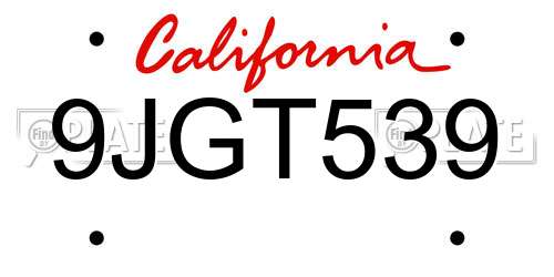 9JGT539 California License Plate