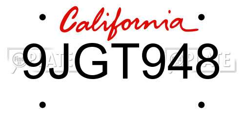 9JGT948 California License Plate