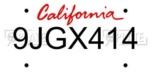 9JGX414 California License Plate