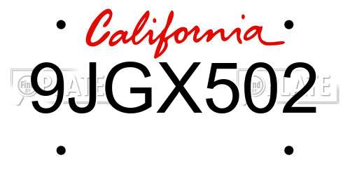 9JGX502 California License Plate