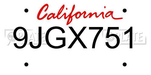 9JGX751 California License Plate