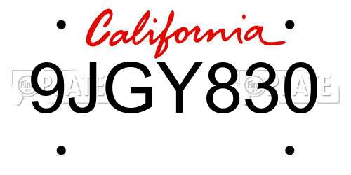 9JGY830 California License Plate