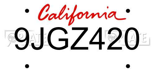 9JGZ420 California License Plate