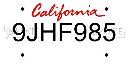 9JHF985 California License Plate