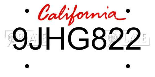 9JHG822 California License Plate
