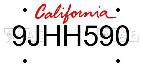 9JHH590 California License Plate