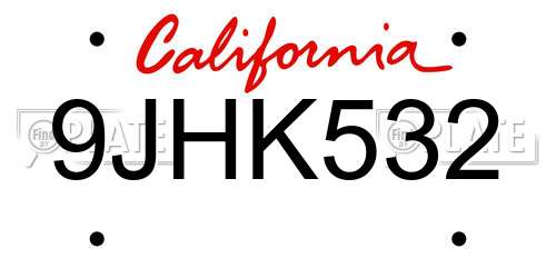 9JHK532 California License Plate