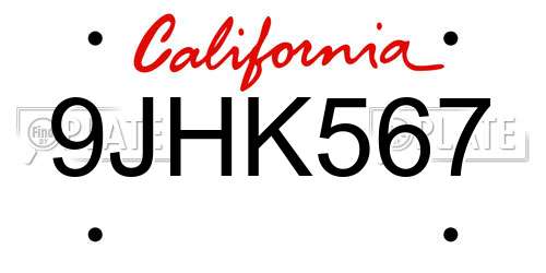 9JHK567 California License Plate