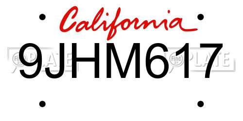9JHM617 California License Plate