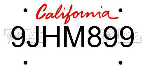 9JHM899 California License Plate