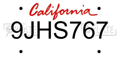 9JHS767 California License Plate