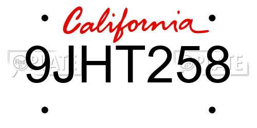 9JHT258 California License Plate