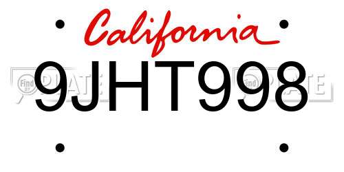9JHT998 California License Plate