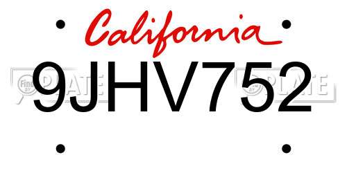 9JHV752 California License Plate