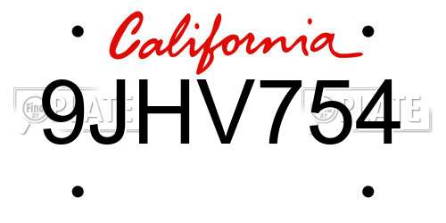 9JHV754 California License Plate