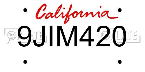9JIM420 California License Plate