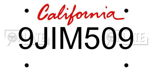 9JIM509 California License Plate