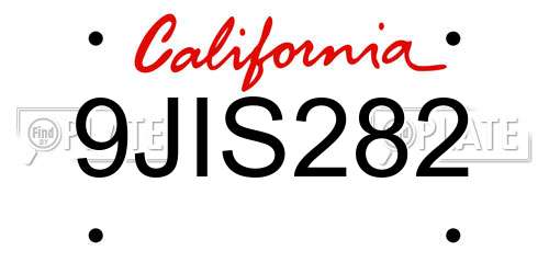 9JIS282 California License Plate