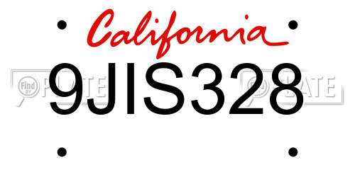 9JIS328 California License Plate