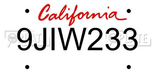 9JIW233 California License Plate
