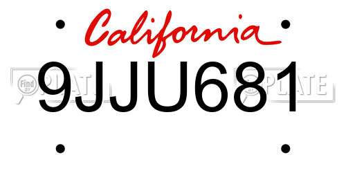 9JJU681 California License Plate